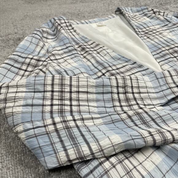 Melrose and Market Plaid Seersucker Oversized Blazer Womens M Blue White Jacket - Picture 5 of 16
